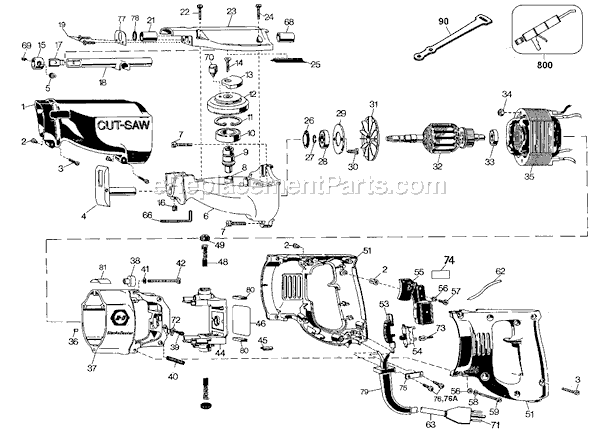 Page A Diagram and Parts List for 3102-09 Type 2 Black and Decker Reciprocating Saw